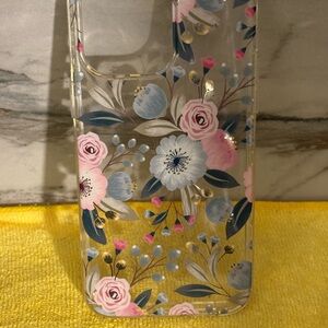 Floral Clear iPhone 16 pro Max Case with Pink and Blue Accents